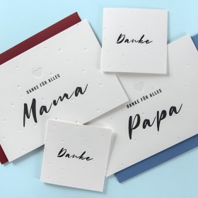 SET "DANKE MAMA&PAPA" - 2 Grußkarten mit Briefhülle & 2 Miniklappkarten